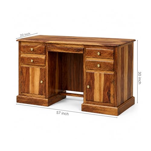 Image of SONA ART & CRAFTS Carmel Solid Sheesham Wood Study Table for Students Big Size with 4 Drawers & 2 Doors Wooden Study Desk Table Office Table for Work from Home Office Desk (Natural Teak Finish)