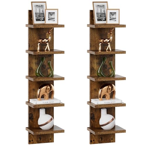 IBUYKE Estante vertical de 5 niveles, estante de pared flotante de almacenamiento, estantería vertical decorativa para el hogar, dormitorio, decoración de oficina WBC009H-2