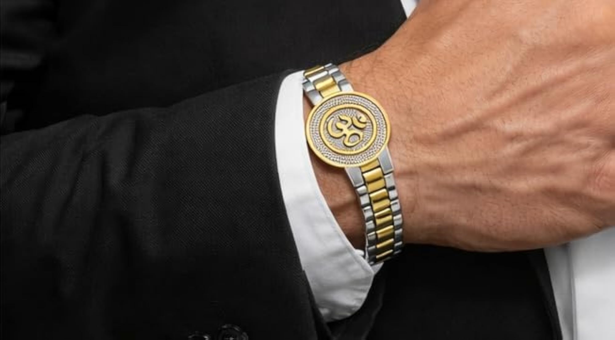 Two-Tone Stainless Steel Om Bracelet & Hindu Kada for Men