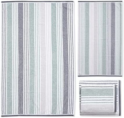 Catherine Lansfield Bathroom Kelso Stripe 450 gsm Soft & Absorbent Cotton Hand Towel Charcoal Grey