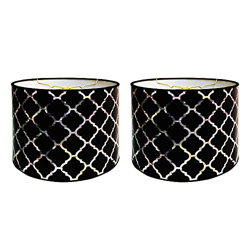 Image of Royal Designs, Inc. Trendy Decorative Handmade Drum Shade, Made in USA, 10in, HBC-8048-10-2, Black Moroccan - 2 Pk