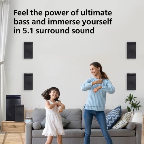 Image of Philips Audio TAV5557 5.1 Channel 80W Bluetooth Multimedia Speaker System with 5x15W Satellite Speakers, Multi-Connectivity Option with Supporting USB, AUX, FM & Remote Control (Black)