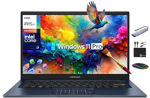 ASUS Vivobook Laptop Business 2025-2026, Lifetime Office, AI-Powered Computer, 14' FHD Display, 10-Core Intel i7-1355U, 24GB RAM, 1TB Storage (500GB SSD + 500GB Ext), MarxsolAccessory, Win 11 Pro