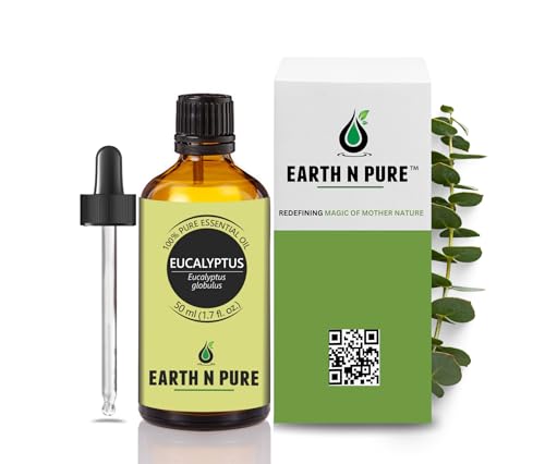 Image of Earth N Pure Eucalyptus Essential Oil (Nilgiri Oil) Undiluted, Natural, Therapeutic Grade with Glass Dropper 50 ml