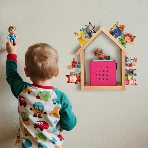Image of for Tonies Shelf, Compatible with Toniesbox 1 and Toniesbox 2 Tonies Magentic Wall Shelf for Creative Tonies Figures 12-40 Characters Wooden Tonie Storage Shelves for Kids Play Room(House Shape)