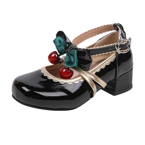 Girls Low Heels PU Leather Princess Dress Shoes Bowknot Lolita Mary Jane Pumps Wedding Party