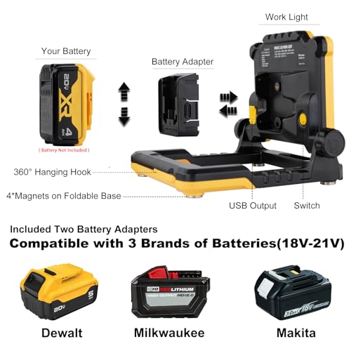 Image of 4000LM Cordless Tripod LED Work Light Fits DEWALT 20V Battery | 25W Fits Milwaukee M18, Makita 18V Battery, Portable Flood Worklight for Auto Mechanic Workshop, Bettery Not Included