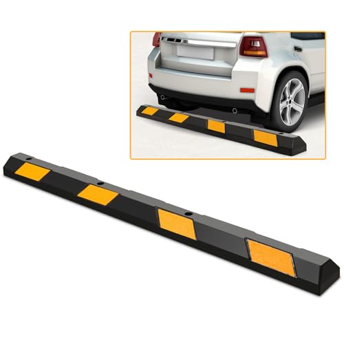 COSTWAY Radstopper Gummi, Parkplatzbegrenzung 183 cm, bis 4000 kg, Parkbegrenzung mit gelben Reflektorstreifen, Einparkhilfe für Garagen Parkplätze, Auto, LKW, Wohnmobil, Schwarz + Gelb