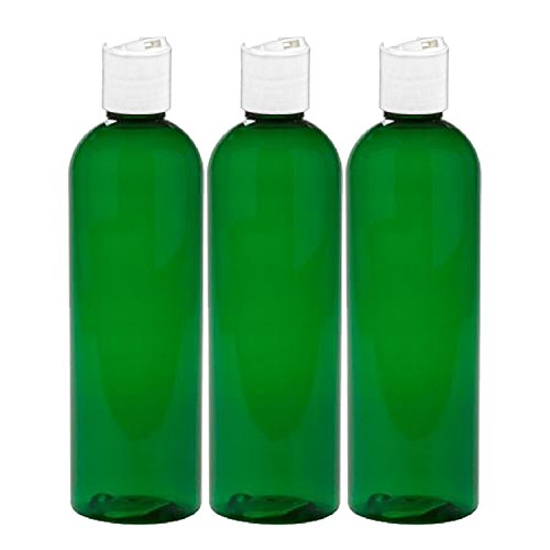 MoYo Natural Labs 8 oz Travel Bottles, Empty Travel Containers with Disc Caps, BPA Free PET Plastic Squeezable Toiletry/Cosmetic Bottles (Pack of 3, Green)