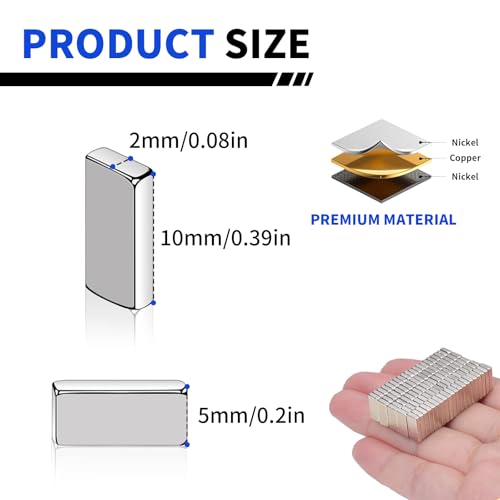 Image of Powerful Neodymium Bar Magnets, 300 Pack Heavy Duty Magnet, 10x5x2mm | Rare Earth Magnets, Rectangular Magnets, Small Magnet Strong for Fridge, DIY, Garage, Kitchen, Science, Craft, Office