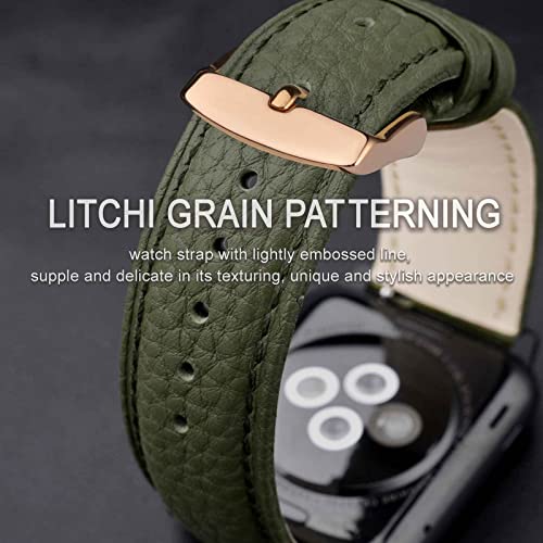 Image of ANNEFIT Watch Band 18mm, Quick Release Textured Padded Leather Straps with Rose Gold Buckle for Men and Women (Army Green)