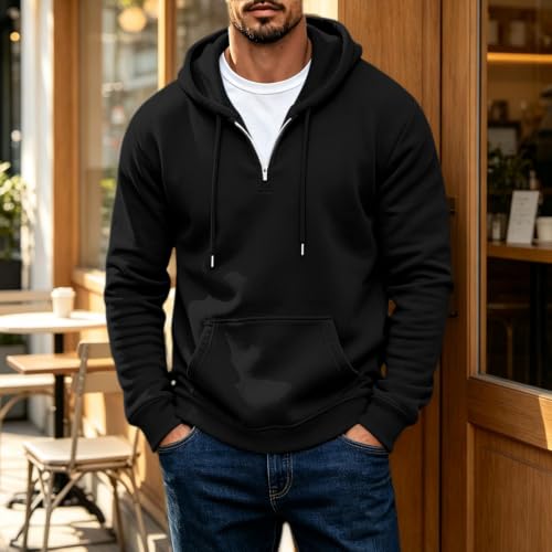Mens Hoodies Quarter Zip Fleece Oversized Sweatshirt with Pocket - image 3
