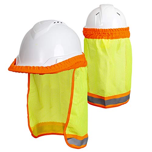 Hard Hat Neck Sun Shade (2 Pack) - Reflective Stripe - High Visibility and Elastic for Safety Hard Hat Helmets One Size Fits All - Yellow Hard Hat Neck Sun Shade (2 Pack) - Reflective Stripe - High Visibility and Elastic for Safety Hard Hat Helmets One Size Fits All - Yellow