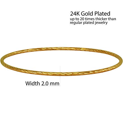 LIFETIME JEWELRY 2mm Diamond Cut Bangle Bracelet 24k Real Gold Plated for Women4