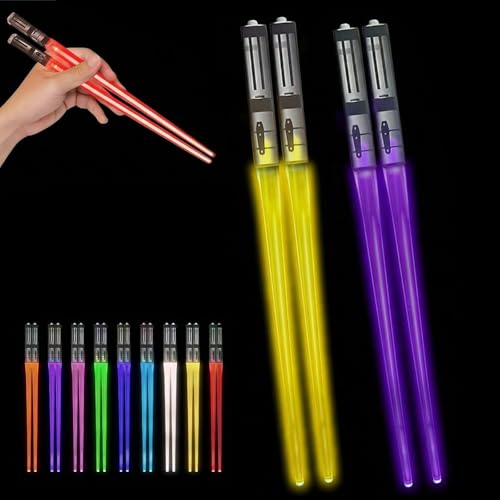 Leuchtende Essstäbchen 2 PCS Lichtschwert Essstäbchen Lichtschwert Chopstick LED Essstäbchen mit 9 Farbmodi Lightsaber Chopsticks BPA Frei Wiederverwendbar für Küchen Dinnerparty Sushi Party