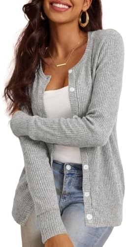 SENBATU Strickjacke Damen, Kurz Cardigan Damen, Elegant Rundhals Pullover | Übergangsjacke Herbst Winter Warm Business Casual Alltag Schlicht Knitwear Gerippt Langarm Oberteile mit