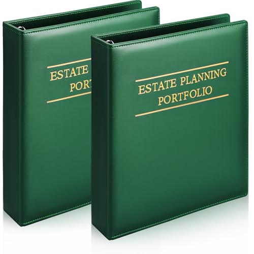 Skyygemm 2 Pcs Estate Planning Portfolio Binder PU Leather 3 Ring Binders with Gold Title and Index Tab Dividers 11 x 11.8 x 2.4 Estate Planning Organizer(Green)