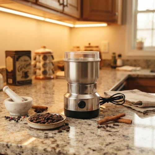 Image of Drumstone (𝐄𝐱𝐥𝐮𝐬𝐢𝐯𝐞 𝟐𝟎 𝐘𝐞𝐚𝐫𝐬 𝐰𝐚𝐫𝐫𝐚𝐧𝐭𝐲) Mini Mixer Grinder, Electric Stainless Steel Masala & Coffee Grinder - Compact Multifunctional Blender for Baby Food, Chutneys & Spices
