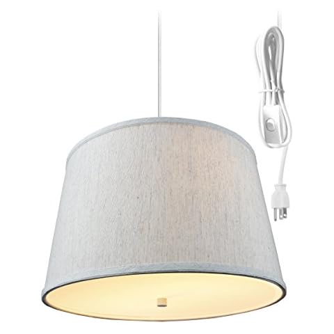 HomeConcept 2 Light Swag Plug-in Pendant 16" w Textured Oatmeal with Diffuser, White Cord Cover
