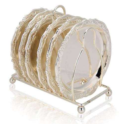 STILE EUROPEO SOTTOBICCHIERI CON SUPPORTO PER VARI USI: decorativa tappetini antiscivolo protezione da tavolo può essere sufficiente per conservare vari snack come biscotti, patatine fritte, torte, popcorn, ecc. 6 pezzi magnifica sottobicchiere può anche conservare frutta come pomodorini o uva, snack o altri alimenti