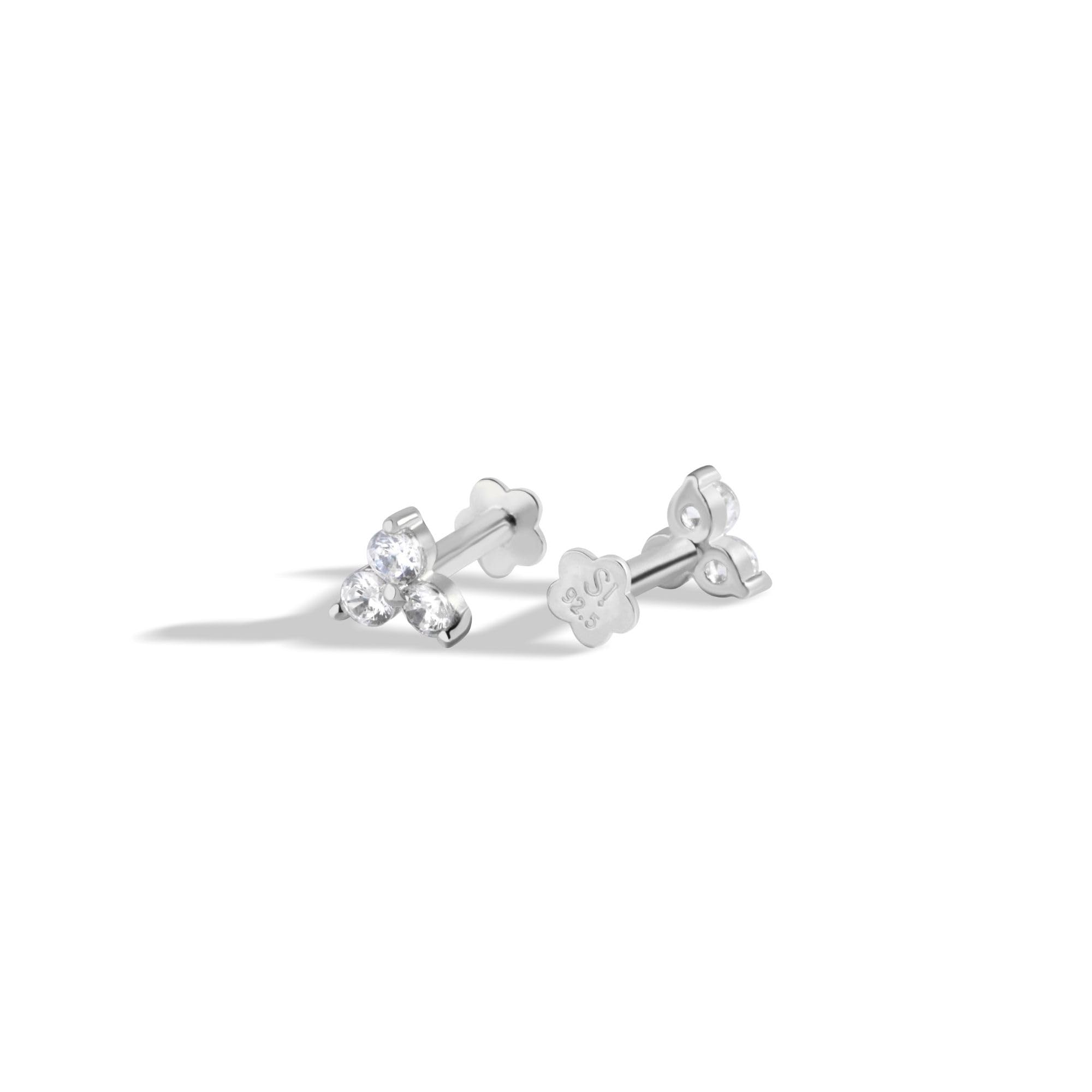 silverfied 925 Silver Radiant Tri Zirconia Flat Back Screw Stud Earrings | Rhodium Plated Minimal CZ Earrings for Women & Girls | Everyday & Gift for Yourself-picture-17