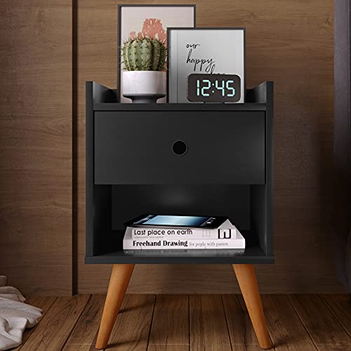Kit 2 Mesa de cabeceira Retrô Decore 1 Gaveta - Preto - RPM Móveis