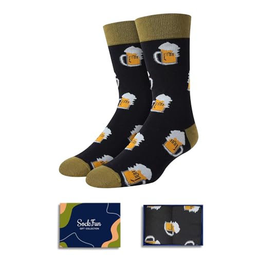 sockfun Men's Novelty Funny Golf Poker Socks Crazy Colorful Beer Casual Crew Sports Socks, Beer-b, one size / medium
