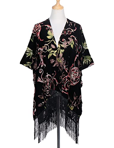Image of MJ SERECA Women's Burnout Velvet Kimono Cardigan Cover Up with Tassel