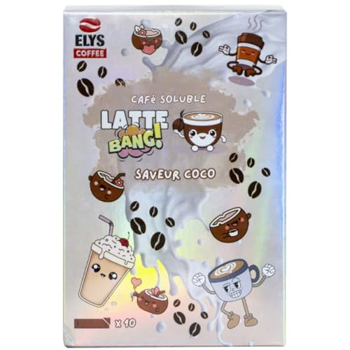 LATTEBANG - Latte Bang Coco – Savoureux Latte Fruité Instantané en Poudre, 10 Sachets Solubles de 17 g avec Café, Boisson Chaude Onctueuse à Mélanger à l’Eau Chaude, Pause Gourmande Nomade