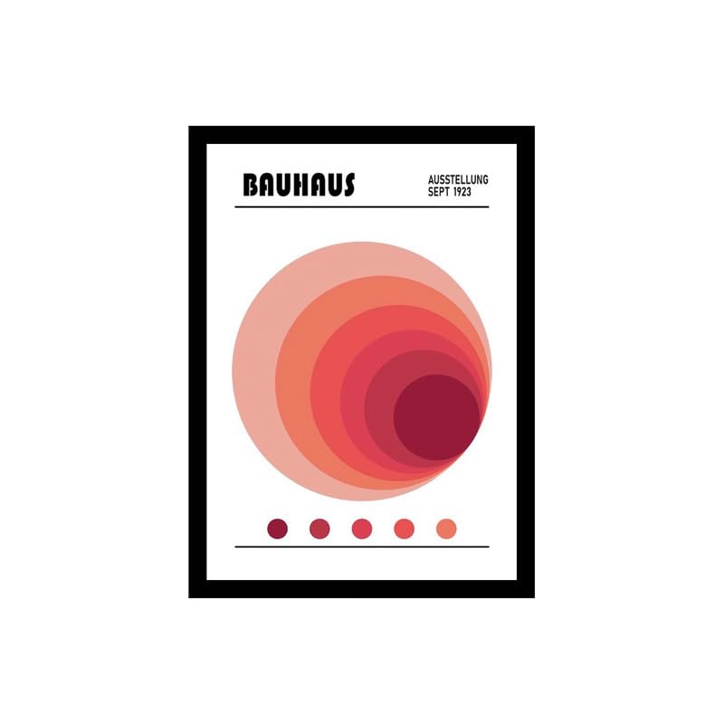 Image of BLINKART Vintage Bauhaus Retro Geometric Aesthetic Poster Gallery | Colorful Wrap Framed For Home Office Studio Living Room Modern Art Studio Decoration Abstract Shapes | (d67) | 13x10 Inch
