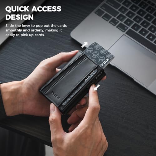 VULKIT Pop Up Card Holder Minimalsit Wallet Metal Card Case RFID Blocking With Coin Purse And Key Hole For Men Black3