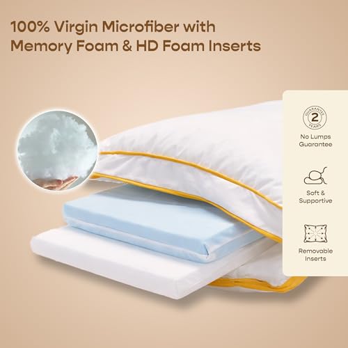 Image of SleepyCat Hybrid Pillow | Full-Size Height & Firmness Adjustable Pillow | Removable Foam Inserts & 100% Virgin Microfiber Fill with No Lumps & No Lint Guaranteed | White, Set of 4 (26 x 16 Inches)