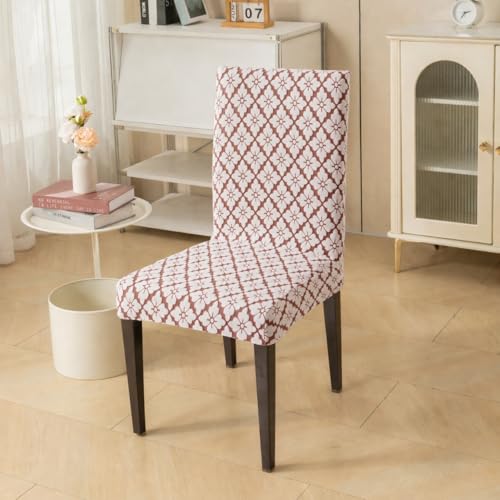 Image of HOMETHREADS Stretchable Elastic Jacquard Chair Seat Cover | Removable, Washable & Durable Chair Protector | Ideal for Dining Room, Kitchen, Restaurant & Party Chairs (F Brown, Pack of 4)