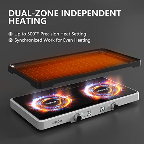 Greecho Portable Induction Cooktop, Double Induction Burner With Removable Grill Griddle Pan Non-Stick, 5 Gear Control 2 Burner Electric Stove, 1400W Hot Plates For Cooking, Coconut White #TOP4
