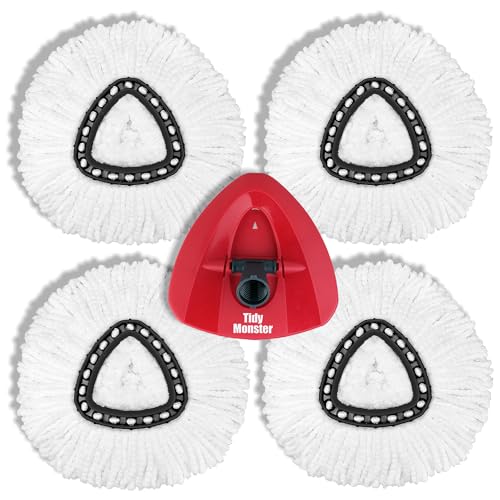 Image of Tidy Monster 4+1 Pack Mop Replacement Heads for EasyWrin Spin Mop, Microfiber Spin Mop Refills, Easy Cleaning Mop Head Replacement, with 1 Rotating Mop Base (mop 4pc+Base 1pc)