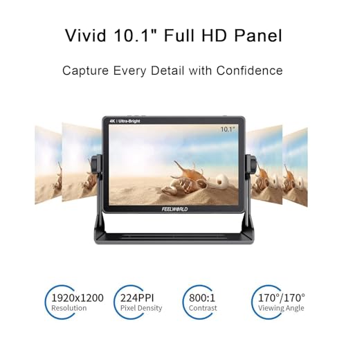 Image of FEELWORLD LUT11H 2000nit Camera Field Monitor, 10.1 Inch 1920x1200 Touchscreen 4K 60Hz HDMI Video Monitor Screen with U-Shape Bracket, Dual Battery Slots, 3D LUT Waveform HDR Focus Peaking