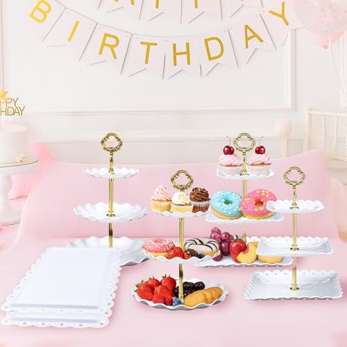 Dessert Table Display,10Pcs Cake Stand Set,4 Pcs 3 Tiered Cupcake Stands and 6 Pcs Dessert Trays Serving Trays for Party Baby Shower Wedding Tea Party - Image 7