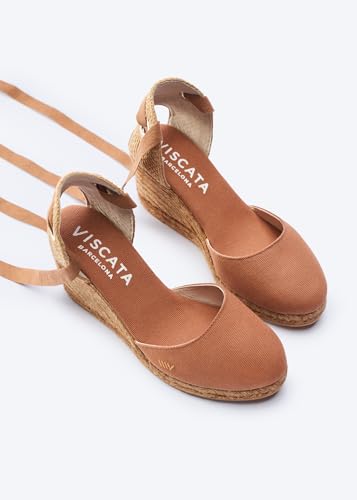 Image of Viscata Sagaro Espadrille Canvas Wedges with Ankle Laces Spain Handmade 2 inch Heel Women's Sandals with Breathable Organic Cotton Canvas and 100% Natural Jute for all Occasions: Casual, Work, Party