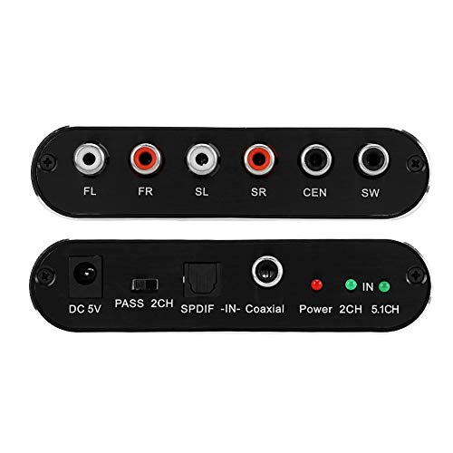 Image of Audio DTS Converter, 5.1 CH RCA Digital Fiber-Optic Coaxial to Analog with Coaxial Cable for Vga Monitors, TV Boxes, Power Adapters, 5.1 Audio, Projectors - Black(us)