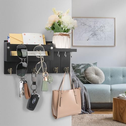 CypherX Key Holder Wall Mount - Decorative Key Holder for Wall with 9 Hooks, Modern Farmhouse Key and Mail Holder for Entryway - Pinewood Key Hanger with Shelf, Living Room Home Decor Essentials - Image 3