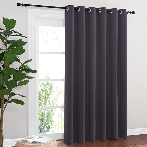 NICETOWN Blackout Sliding Door Curtains 84 Inch Length, Extra Wide Room Divider Grommet Energy Saving Thermal Insulated Curtain for Patio Door Window(W80 x L84, 1 Panel, Greyish Purple)
