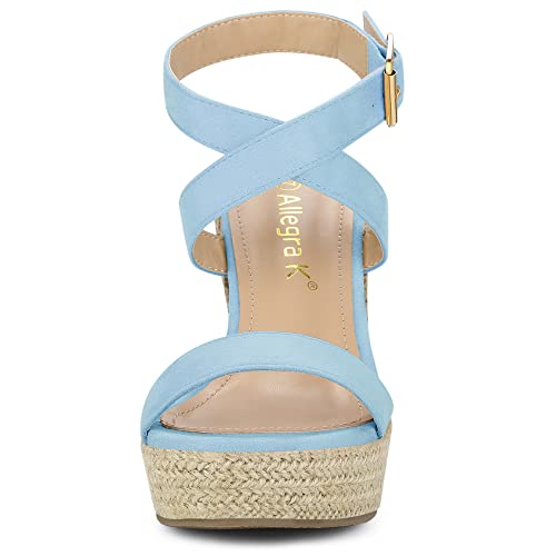 Allegra K Women's Slingback Crisscross Espadrille Wedge Sky Blue Heel Sandals 7 M US2