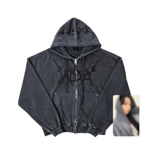 aespa Official Lemonade The 2nd Album Zip-Up Hoodie Set, Charcoal - Karina