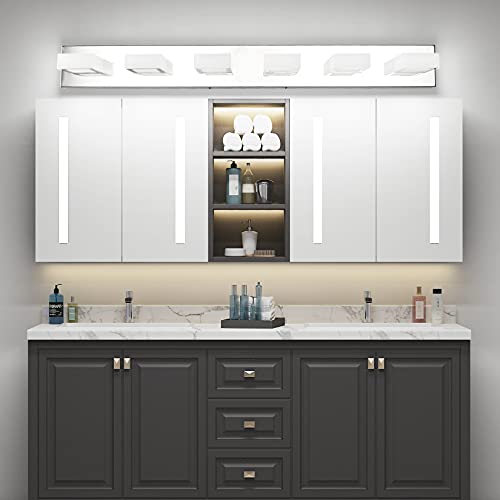 Image of Ralbay LED Modern Chrome Vanity Lights 6 Lights Stainless Steel Acrylic Modern LED Bathroom Vanity Lights Over Mirror (4500K Neutral White Light)
