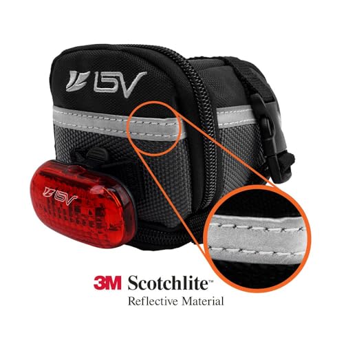Image of BV Strap-On Bike Bag with Reflective Material - Saddle Bag with Seperate Divider for Small Items for All Your Essentials - Bike Pouch with Taillight Hanger for Maximum Safety