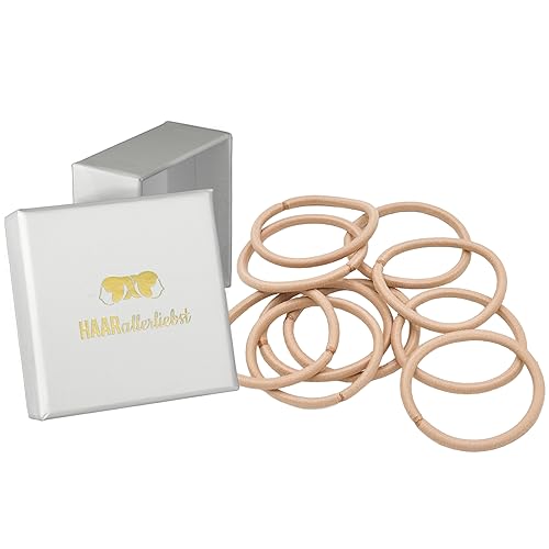 HAARallerliebst® Pack of 10 Thick Beige Hair Bobbles Colour Sand Blonde, Metal-Free Braid Elastics