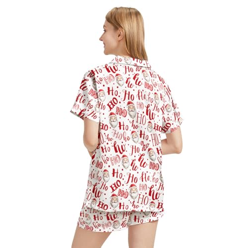 Image of Silk Satin Pajama Set for Women Summer Lounge Pjs Sets 2 Piece Suit Ladies Button Down Tops And Shorts Sleepwear
