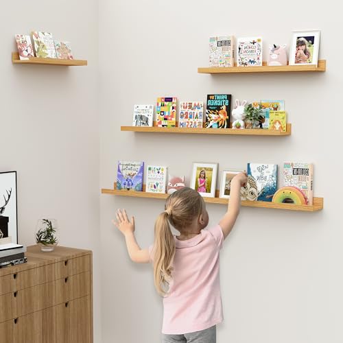 Floating Shelves Set of 2, 40cm Natural Oak Floating Shelves Wood Wall Mounted Shelf Picture Ledge Shelf Kids Bookshelf for Living Room Kitchen Bedroom Bathroom Photo Home Organization & Wall Decor - Cosy Home Interiors Floating Shelves Set of 2, 40cm Natural Oak Floating Shelves Wood Wall Mounted Shelf Picture Ledge Shelf Kids Bookshelf for Living Room Kitchen Bedroom Bathroom Photo Home Organization & Wall Decor - Image 2