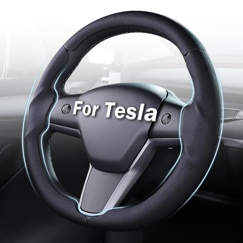 Steering Wheel Cover for Tesla Model 3 (2017-2023) / Model Y (2020-2024) Anti-Slip Comfortable Grip Breathable Customized for Tesla Model 3/Y Accessories Nappa Black