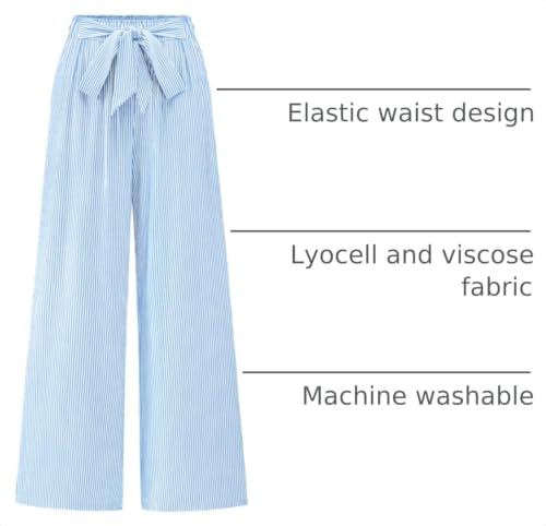 Image of BTFBM Pants for Women 2026 Spring Clothes Striped High Waist Tie Knot Dressy Casual Wide Leg Palazzo Work Trousers Pants